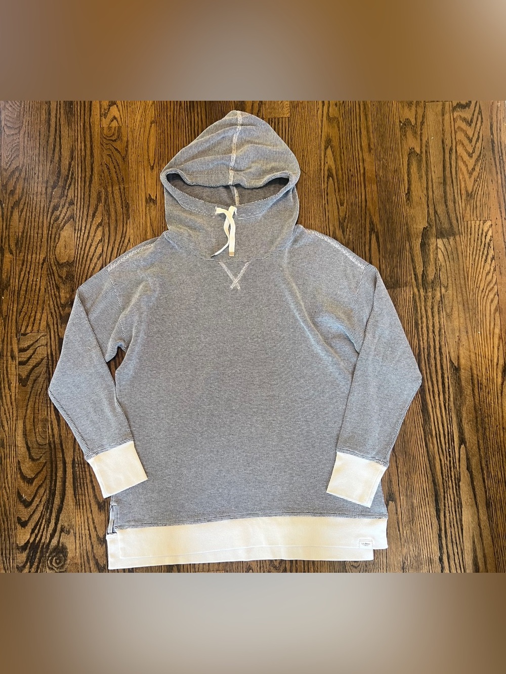 L.L. Bean Gray Hooded Pullover with Cream Trim